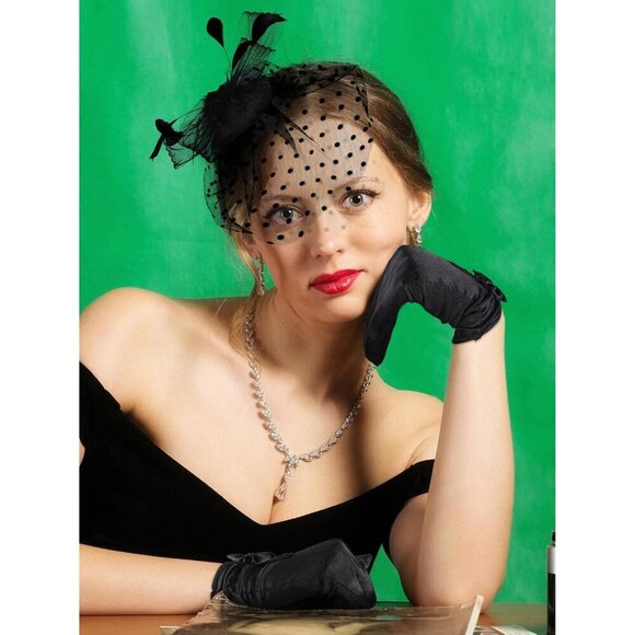 Fascinator Hat Lace Gloves Veil Headpiece for Women Funeral Tea Party Elegant main image 5